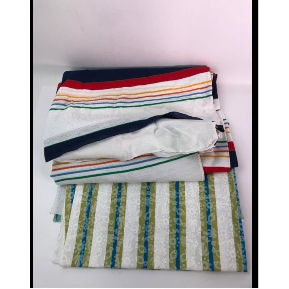Vtg 90s Fabric Lot Hudson Bay Style Glacier Stripe Knit Baja Blue Surf Tropical